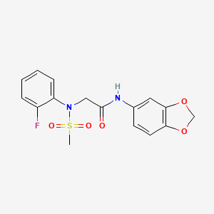 molecular formula C16H15FN2O5S B3576648 N-(1,3-benzodioxol-5-yl)-2-(2-fluoro-N-methylsulfonylanilino)acetamide 