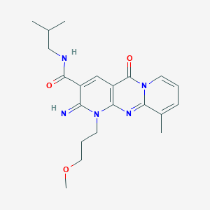 molecular formula C21H27N5O3 B357668 6-imino-7-(3-methoxypropyl)-11-methyl-N-(2-methylpropyl)-2-oxo-1,7,9-triazatricyclo[8.4.0.03,8]tetradeca-3(8),4,9,11,13-pentaene-5-carboxamide CAS No. 845649-45-8