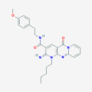 molecular formula C26H29N5O3 B357691 6-imino-N-[2-(4-methoxyphenyl)ethyl]-2-oxo-7-pentyl-1,7,9-triazatricyclo[8.4.0.03,8]tetradeca-3(8),4,9,11,13-pentaene-5-carboxamide CAS No. 847247-99-8
