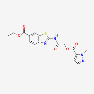 molecular formula C17H16N4O5S B3576939 ETHYL 2-[(2-{[(1-METHYL-1H-PYRAZOL-5-YL)CARBONYL]OXY}ACETYL)AMINO]-1,3-BENZOTHIAZOLE-6-CARBOXYLATE 