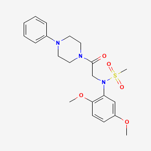 molecular formula C21H27N3O5S B3577163 N-(2,5-dimethoxyphenyl)-N-[2-oxo-2-(4-phenylpiperazin-1-yl)ethyl]methanesulfonamide 