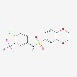 molecular formula C15H11ClF3NO4S B3577186 N-[4-chloro-3-(trifluoromethyl)phenyl]-2,3-dihydro-1,4-benzodioxine-6-sulfonamide 
