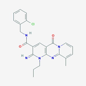 N-[(2-Chlorophenyl)methyl]-6-imino-11-methyl-2-oxo-7-propyl-1,7,9-triazatricyclo[8.4.0.03,8]tetradeca-3(8),4,9,11,13-pentaene-5-carboxamide