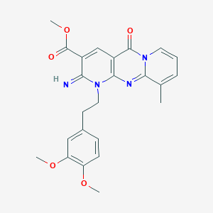 molecular formula C24H24N4O5 B357756 Methyl 7-[2-(3,4-dimethoxyphenyl)ethyl]-6-imino-11-methyl-2-oxo-1,7,9-triazatricyclo[8.4.0.03,8]tetradeca-3(8),4,9,11,13-pentaene-5-carboxylate CAS No. 858754-34-4