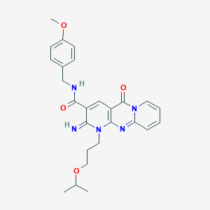 molecular formula C26H29N5O4 B357757 6-imino-N-[(4-methoxyphenyl)methyl]-2-oxo-7-(3-propan-2-yloxypropyl)-1,7,9-triazatricyclo[8.4.0.03,8]tetradeca-3(8),4,9,11,13-pentaene-5-carboxamide CAS No. 858768-55-5