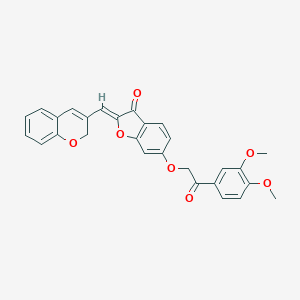 molecular formula C28H22O7 B357765 (Z)-2-((2H-chromen-3-yl)methylene)-6-(2-(3,4-dimethoxyphenyl)-2-oxoethoxy)benzofuran-3(2H)-one CAS No. 859665-76-2