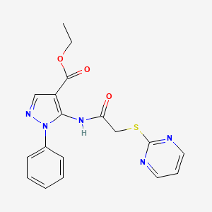 molecular formula C18H17N5O3S B3578433 Ethyl 1-phenyl-5-[(2-pyrimidin-2-ylsulfanylacetyl)amino]pyrazole-4-carboxylate 