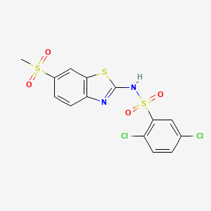 molecular formula C14H10Cl2N2O4S3 B3578448 2,5-dichloro-N-[6-(methylsulfonyl)-1,3-benzothiazol-2-yl]benzenesulfonamide 