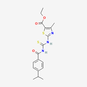 molecular formula C18H21N3O3S2 B3578774 Ethyl 4-methyl-2-[(4-propan-2-ylbenzoyl)carbamothioylamino]-1,3-thiazole-5-carboxylate 