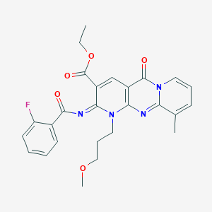 molecular formula C26H25FN4O5 B357923 Ethyl 6-(2-fluorobenzoyl)imino-7-(3-methoxypropyl)-11-methyl-2-oxo-1,7,9-triazatricyclo[8.4.0.03,8]tetradeca-3(8),4,9,11,13-pentaene-5-carboxylate CAS No. 842965-87-1