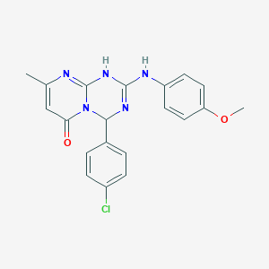 4-(4-chlorophenyl)-2-(4-methoxyanilino)-8-methyl-1,4-dihydro-6H-pyrimido[1,2-a][1,3,5]triazin-6-one