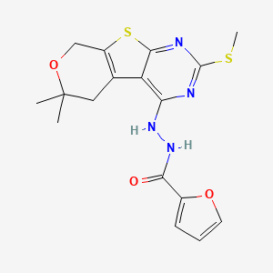 molecular formula C17H18N4O3S2 B3579936 N'-(12,12-dimethyl-5-methylsulfanyl-11-oxa-8-thia-4,6-diazatricyclo[7.4.0.02,7]trideca-1(9),2,4,6-tetraen-3-yl)furan-2-carbohydrazide 