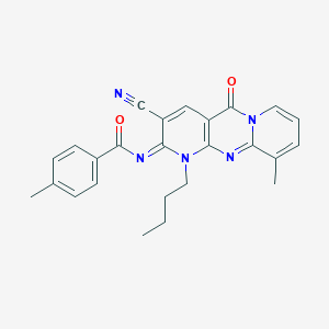 N-(7-Butyl-5-cyano-11-methyl-2-oxo-1,7,9-triazatricyclo[8.4.0.03,8]tetradeca-3(8),4,9,11,13-pentaen-6-ylidene)-4-methylbenzamide