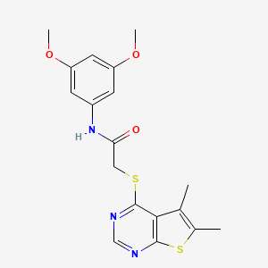 molecular formula C18H19N3O3S2 B3580069 N-(3,5-dimethoxyphenyl)-2-(5,6-dimethylthieno[2,3-d]pyrimidin-4-yl)sulfanylacetamide 