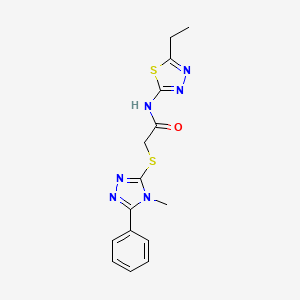 molecular formula C15H16N6OS2 B3580183 N-(5-ethyl-1,3,4-thiadiazol-2-yl)-2-[(4-methyl-5-phenyl-4H-1,2,4-triazol-3-yl)thio]acetamide 