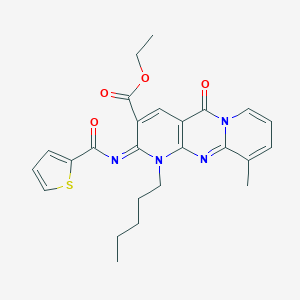 molecular formula C25H26N4O4S B358029 Ethyl 11-methyl-2-oxo-7-pentyl-6-(thiophene-2-carbonylimino)-1,7,9-triazatricyclo[8.4.0.03,8]tetradeca-3(8),4,9,11,13-pentaene-5-carboxylate CAS No. 844455-95-4