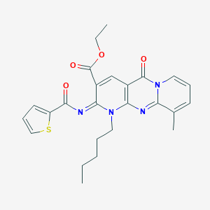 Ethyl 11-methyl-2-oxo-7-pentyl-6-(thiophene-2-carbonylimino)-1,7,9-triazatricyclo[8.4.0.03,8]tetradeca-3(8),4,9,11,13-pentaene-5-carboxylate