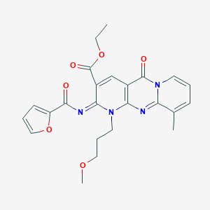 molecular formula C24H24N4O6 B358061 Ethyl 6-(furan-2-carbonylimino)-7-(3-methoxypropyl)-11-methyl-2-oxo-1,7,9-triazatricyclo[8.4.0.03,8]tetradeca-3(8),4,9,11,13-pentaene-5-carboxylate CAS No. 844836-53-9