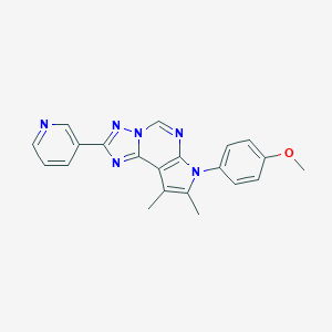 molecular formula C21H18N6O B358094 4-[8,9-DIMETHYL-2-(3-PYRIDYL)-7H-PYRROLO[3,2-E][1,2,4]TRIAZOLO[1,5-C]PYRIMIDIN-7-YL]PHENYL METHYL ETHER CAS No. 903851-95-6