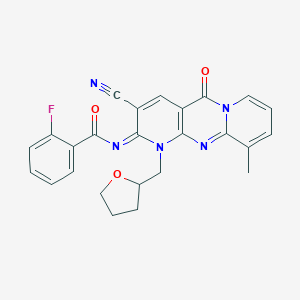 molecular formula C25H20FN5O3 B358108 N-[5-Cyano-11-methyl-2-oxo-7-(oxolan-2-ylmethyl)-1,7,9-triazatricyclo[8.4.0.03,8]tetradeca-3(8),4,9,11,13-pentaen-6-ylidene]-2-fluorobenzamide CAS No. 847243-28-1