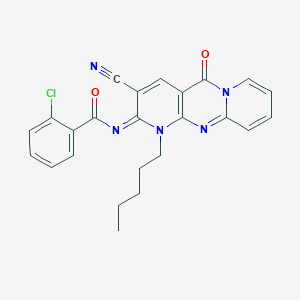 molecular formula C24H20ClN5O2 B358149 2-chloro-N-(5-cyano-2-oxo-7-pentyl-1,7,9-triazatricyclo[8.4.0.03,8]tetradeca-3(8),4,9,11,13-pentaen-6-ylidene)benzamide CAS No. 847268-51-3