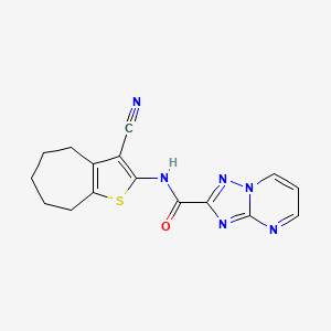 molecular formula C16H14N6OS B3581666 N-(3-cyano-5,6,7,8-tetrahydro-4H-cyclohepta[b]thien-2-yl)[1,2,4]triazolo[1,5-a]pyrimidine-2-carboxamide 