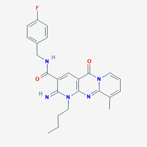 molecular formula C24H24FN5O2 B358177 7-butyl-N-[(4-fluorophenyl)methyl]-6-imino-11-methyl-2-oxo-1,7,9-triazatricyclo[8.4.0.03,8]tetradeca-3(8),4,9,11,13-pentaene-5-carboxamide CAS No. 847048-85-5