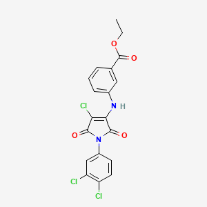 molecular formula C19H13Cl3N2O4 B3582628 ethyl 3-{[4-chloro-1-(3,4-dichlorophenyl)-2,5-dioxo-2,5-dihydro-1H-pyrrol-3-yl]amino}benzoate 