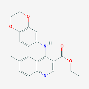 molecular formula C21H20N2O4 B3582658 ethyl 4-(2,3-dihydro-1,4-benzodioxin-6-ylamino)-6-methyl-3-quinolinecarboxylate 