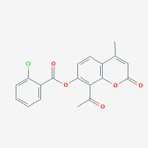 molecular formula C19H13ClO5 B3584316 8-acetyl-4-methyl-2-oxo-2H-chromen-7-yl 2-chlorobenzoate 