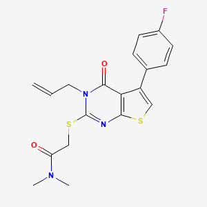 molecular formula C19H18FN3O2S2 B3584730 2-{[5-(4-fluorophenyl)-4-oxo-3-(prop-2-en-1-yl)-3H,4H-thieno[2,3-d]pyrimidin-2-yl]sulfanyl}-N,N-dimethylacetamide 