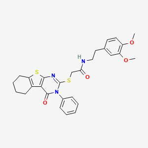 molecular formula C28H29N3O4S2 B3584860 N-[2-(3,4-dimethoxyphenyl)ethyl]-2-({3-oxo-4-phenyl-8-thia-4,6-diazatricyclo[7.4.0.0^{2,7}]trideca-1(9),2(7),5-trien-5-yl}sulfanyl)acetamide CAS No. 314260-79-2