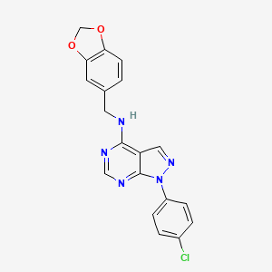 molecular formula C19H14ClN5O2 B3584891 N-[(2H-1,3-BENZODIOXOL-5-YL)METHYL]-1-(4-CHLOROPHENYL)-1H-PYRAZOLO[3,4-D]PYRIMIDIN-4-AMINE 