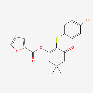 molecular formula C19H17BrO4S B3586645 [2-(4-Bromophenyl)sulfanyl-5,5-dimethyl-3-oxocyclohexen-1-yl] furan-2-carboxylate 