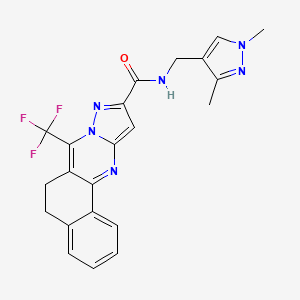 molecular formula C22H19F3N6O B3590149 N-[(1,3-dimethyl-1H-pyrazol-4-yl)methyl]-7-(trifluoromethyl)-5,6-dihydrobenzo[h]pyrazolo[5,1-b]quinazoline-10-carboxamide 