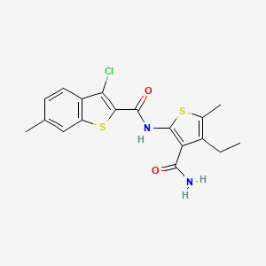 molecular formula C18H17ClN2O2S2 B3590175 N-(3-carbamoyl-4-ethyl-5-methylthiophen-2-yl)-3-chloro-6-methyl-1-benzothiophene-2-carboxamide 