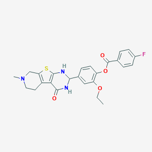 molecular formula C25H24FN3O4S B359131 [2-ethoxy-4-(11-methyl-3-oxo-8-thia-4,6,11-triazatricyclo[7.4.0.02,7]trideca-1(9),2(7)-dien-5-yl)phenyl] 4-fluorobenzoate CAS No. 353462-82-5