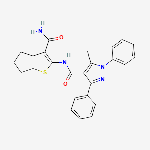 molecular formula C25H22N4O2S B3591627 N-[3-(AMINOCARBONYL)-5,6-DIHYDRO-4H-CYCLOPENTA[B]THIOPHEN-2-YL]-5-METHYL-1,3-DIPHENYL-1H-PYRAZOLE-4-CARBOXAMIDE 