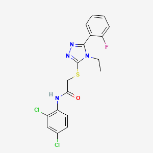 molecular formula C18H15Cl2FN4OS B3594433 N-(2,4-dichlorophenyl)-2-{[4-ethyl-5-(2-fluorophenyl)-4H-1,2,4-triazol-3-yl]sulfanyl}acetamide 