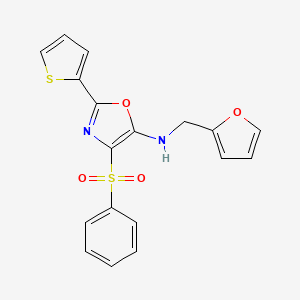 molecular formula C18H14N2O4S2 B3595150 4-(benzenesulfonyl)-N-[(furan-2-yl)methyl]-2-(thiophen-2-yl)-1,3-oxazol-5-amine 