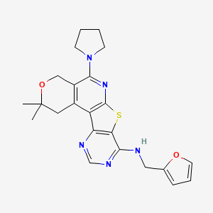 molecular formula C23H25N5O2S B3595265 N-(furan-2-ylmethyl)-4,4-dimethyl-8-pyrrolidin-1-yl-5-oxa-11-thia-9,14,16-triazatetracyclo[8.7.0.02,7.012,17]heptadeca-1(10),2(7),8,12(17),13,15-hexaen-13-amine 