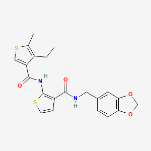 molecular formula C21H20N2O4S2 B3596791 N-(3-{[(2H-13-BENZODIOXOL-5-YL)METHYL]CARBAMOYL}THIOPHEN-2-YL)-4-ETHYL-5-METHYLTHIOPHENE-3-CARBOXAMIDE 