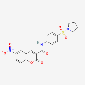molecular formula C20H17N3O7S B3597003 6-nitro-2-oxo-N-[4-(1-pyrrolidinylsulfonyl)phenyl]-2H-chromene-3-carboxamide 