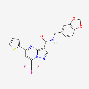 molecular formula C20H13F3N4O3S B3598678 N-(1,3-benzodioxol-5-ylmethyl)-5-thiophen-2-yl-7-(trifluoromethyl)pyrazolo[1,5-a]pyrimidine-3-carboxamide 