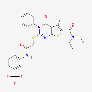 molecular formula C27H25F3N4O3S2 B3599897 N,N-diethyl-5-methyl-4-oxo-2-[(2-oxo-2-{[3-(trifluoromethyl)phenyl]amino}ethyl)sulfanyl]-3-phenyl-3,4-dihydrothieno[2,3-d]pyrimidine-6-carboxamide CAS No. 540514-93-0