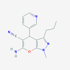 6-Amino-1-methyl-3-propyl-4-(3-pyridinyl)-1,4-dihydropyrano[2,3-c]pyrazole-5-carbonitrile