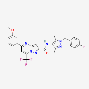 molecular formula C27H22F4N6O2 B3601109 N-[1-[(4-fluorophenyl)methyl]-3,5-dimethylpyrazol-4-yl]-5-(3-methoxyphenyl)-7-(trifluoromethyl)pyrazolo[1,5-a]pyrimidine-2-carboxamide 