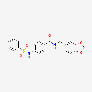 molecular formula C21H18N2O5S B3601680 4-BENZENESULFONAMIDO-N-(2H-1,3-BENZODIOXOL-5-YLMETHYL)BENZAMIDE 