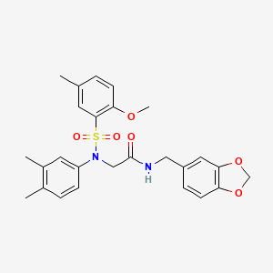 molecular formula C26H28N2O6S B3601795 N-(1,3-benzodioxol-5-ylmethyl)-2-(N-(2-methoxy-5-methylphenyl)sulfonyl-3,4-dimethylanilino)acetamide 