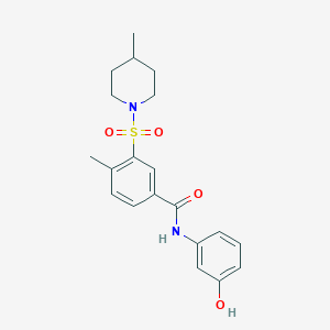 molecular formula C20H24N2O4S B3602440 N-(3-hydroxyphenyl)-4-methyl-3-[(4-methylpiperidin-1-yl)sulfonyl]benzamide 